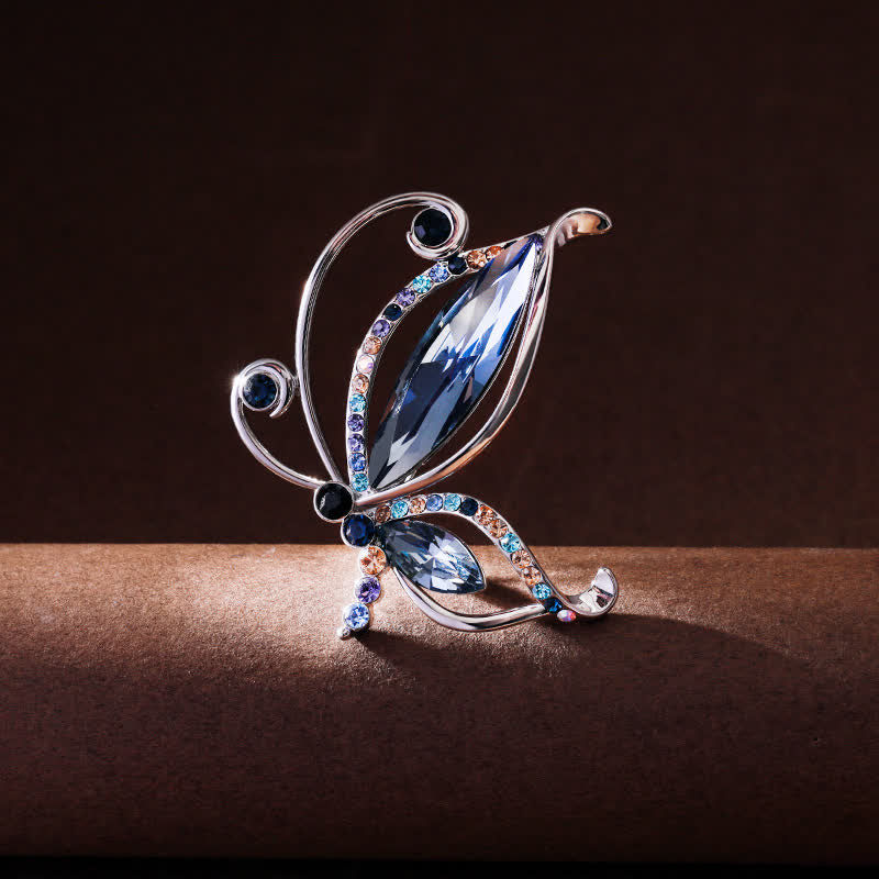 Women's Butterfly Blue Crystal Rhinestone Brooch - image 3