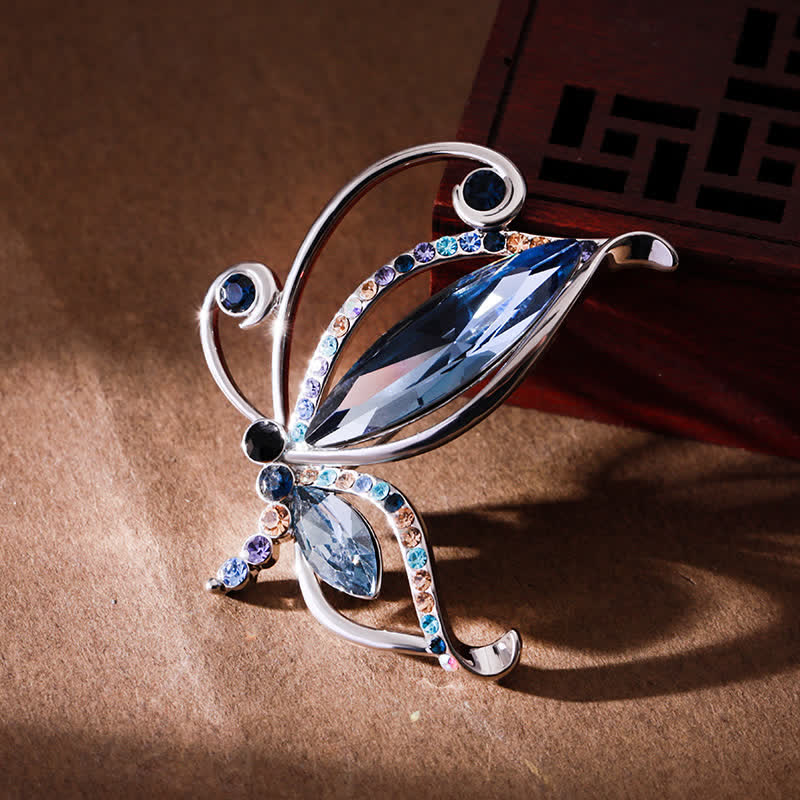 Women's Butterfly Blue Crystal Rhinestone Brooch - image 4