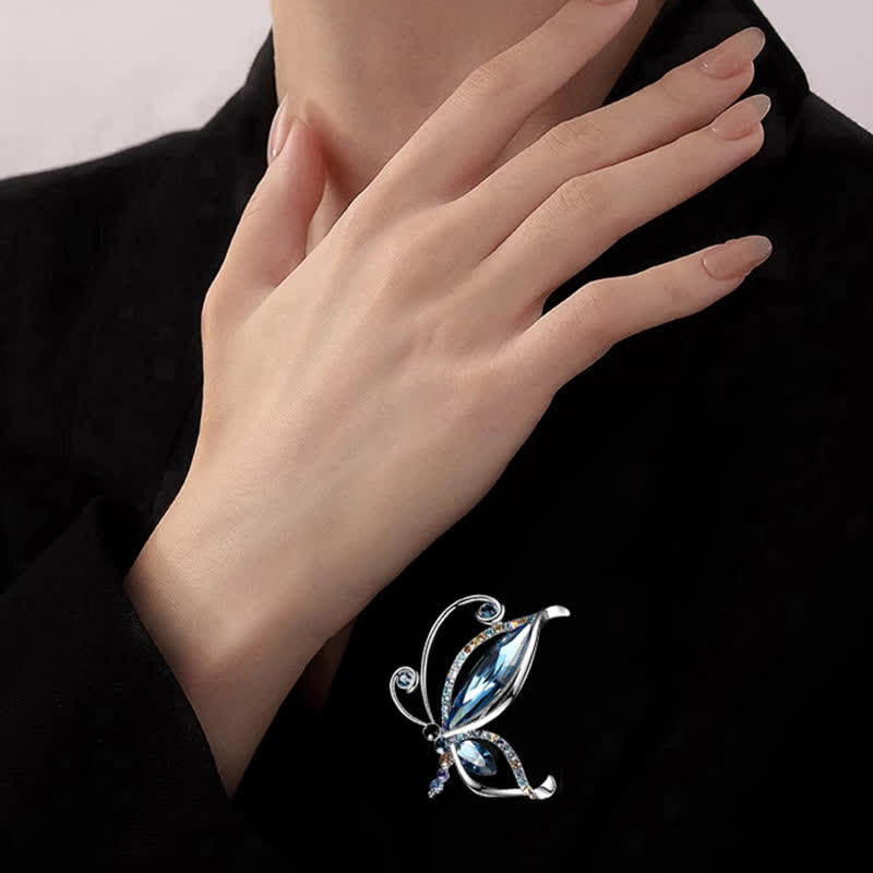 Women's Butterfly Blue Crystal Rhinestone Brooch - image 2