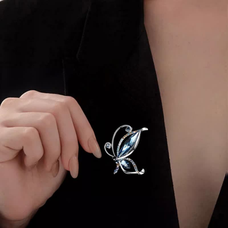 Women's Butterfly Blue Crystal Rhinestone Brooch - image 1