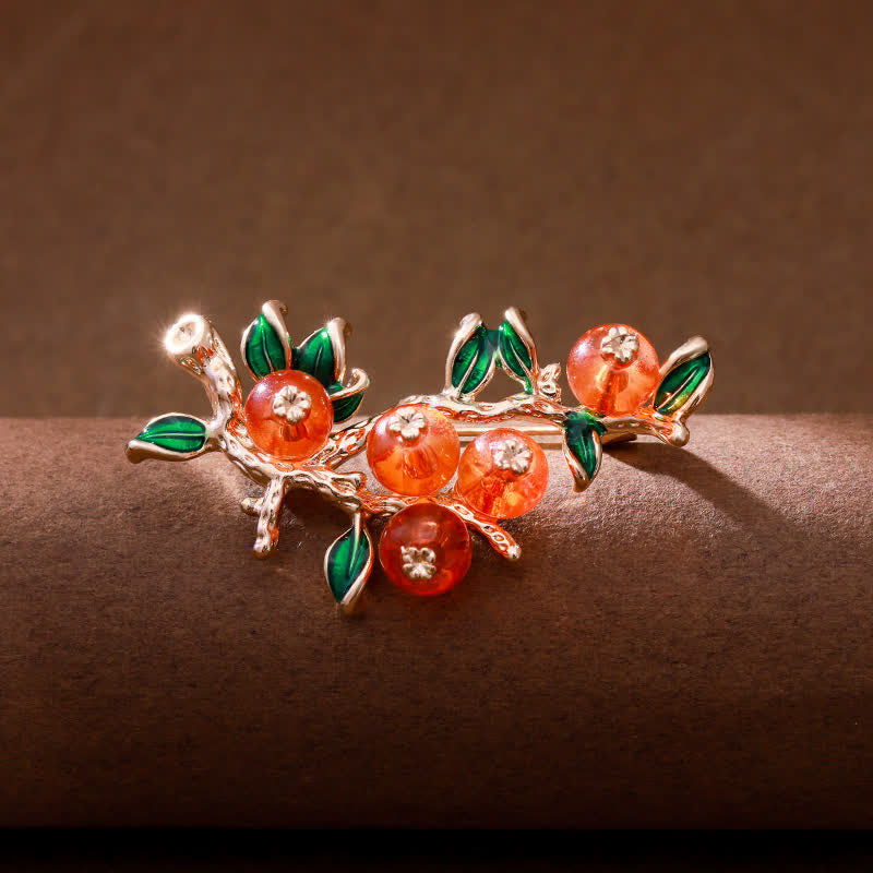 Women's Lucky Persimmon Tree Shape Brooch - Orange - image 0