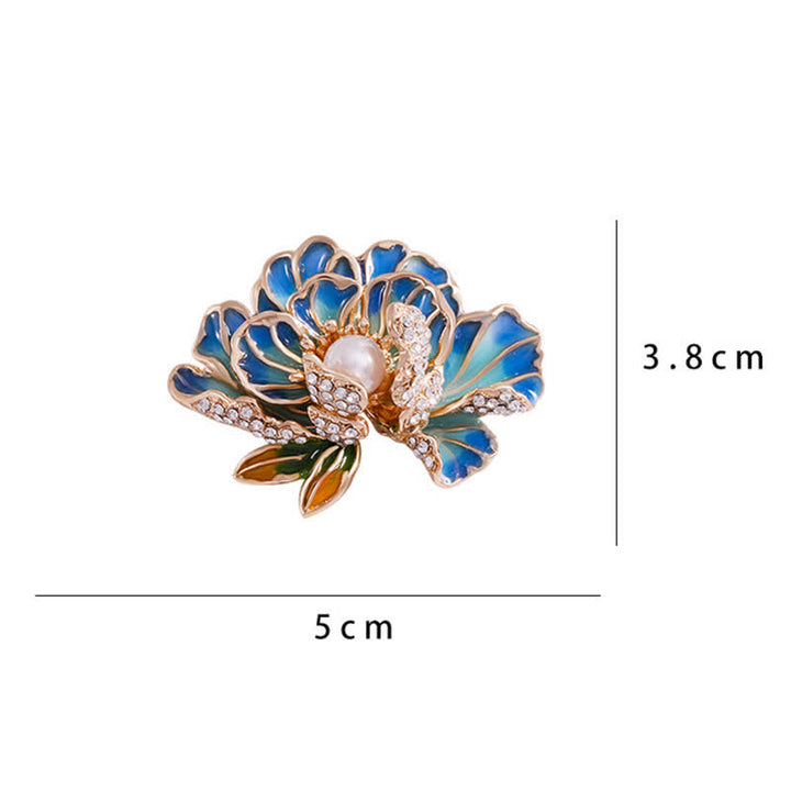 Women's Enamel Peony Flowers Pearl Inlaid Brooch - image 6