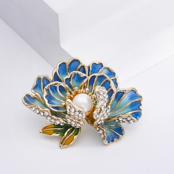Women's Enamel Peony Flowers Pearl Inlaid Brooch - image 5