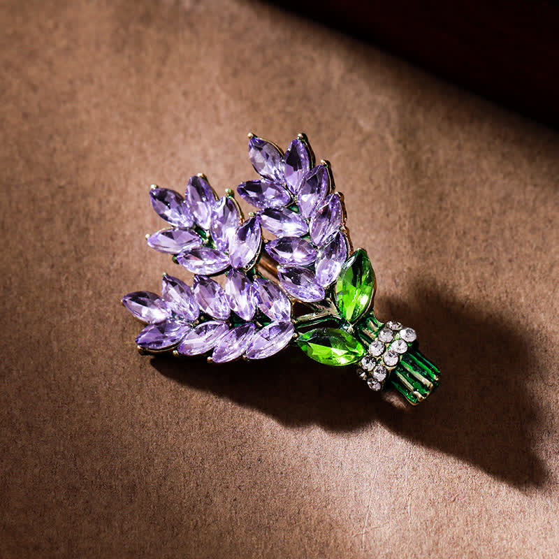 Women's Lavender Rhinestone Bouquet Brooch - Purple & Green - image 2