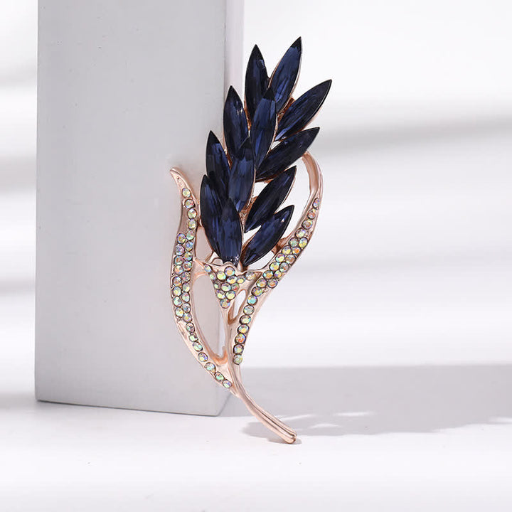 Women's Golden Wheat Ear Rhinestone Brooch - Blue - image 6