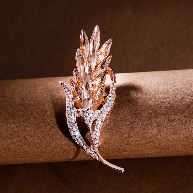 Women's Golden Wheat Ear Rhinestone Brooch - Champagne - image 0