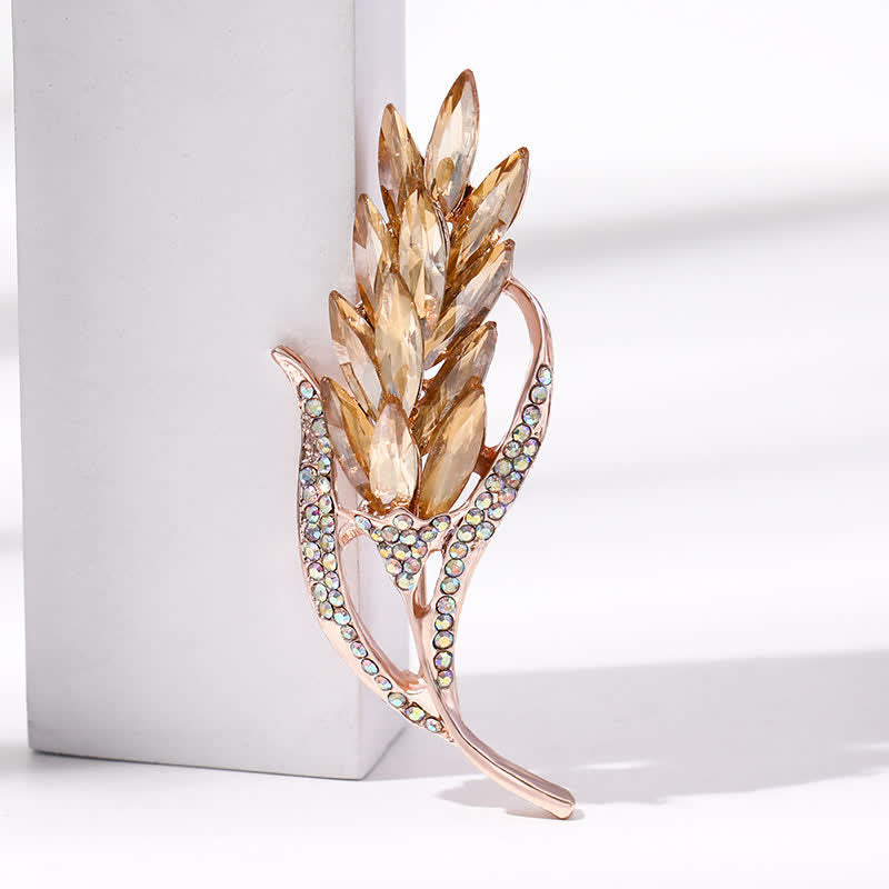 Women's Golden Wheat Ear Rhinestone Brooch - image 5