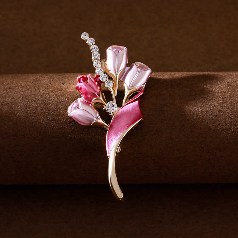 Women's Elegant Golden Tulip Enamel Brooch - Pink - image 5