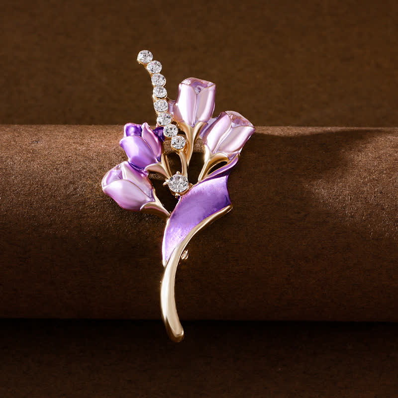 Women's Elegant Golden Tulip Enamel Brooch - Violet - image 0