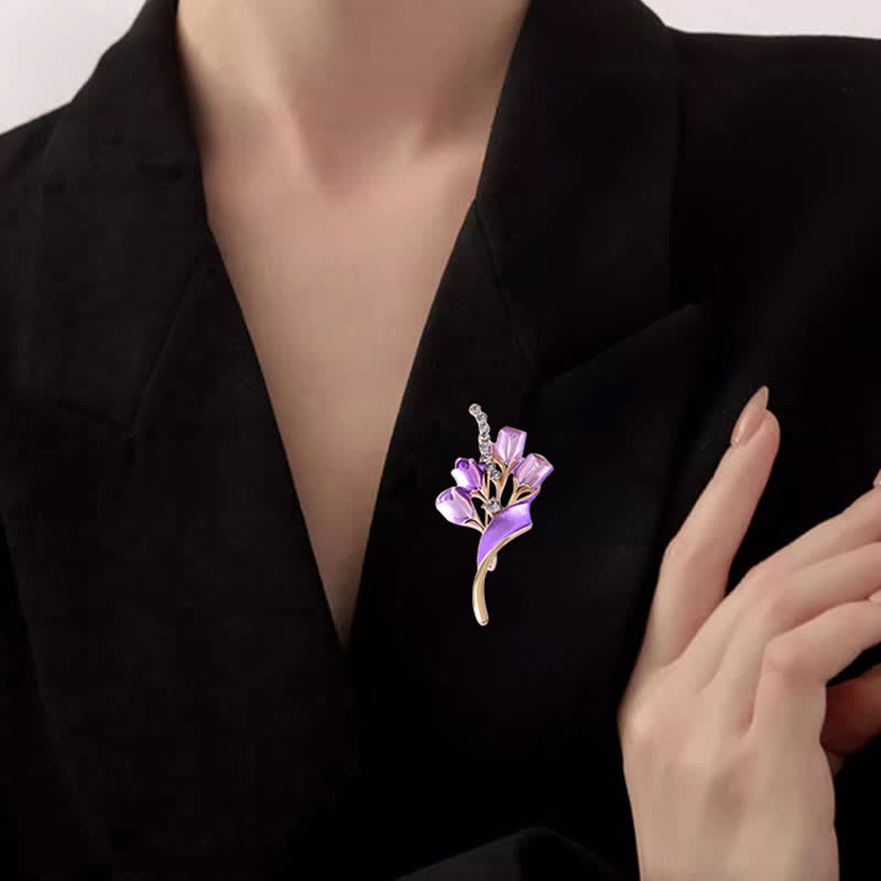 Women's Elegant Golden Tulip Enamel Brooch - image 1