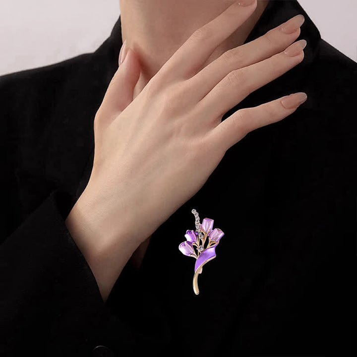 Women's Elegant Golden Tulip Enamel Brooch - image 2