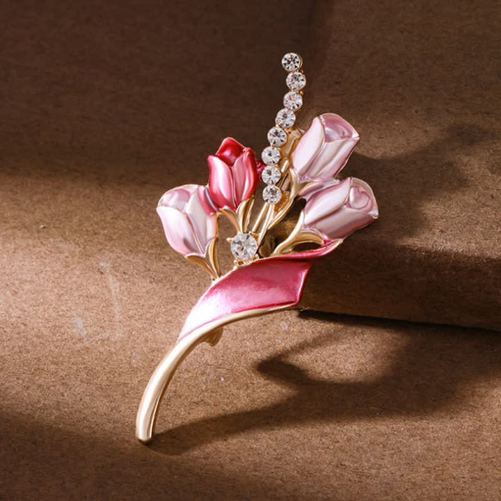 Women's Elegant Golden Tulip Enamel Brooch - image 6