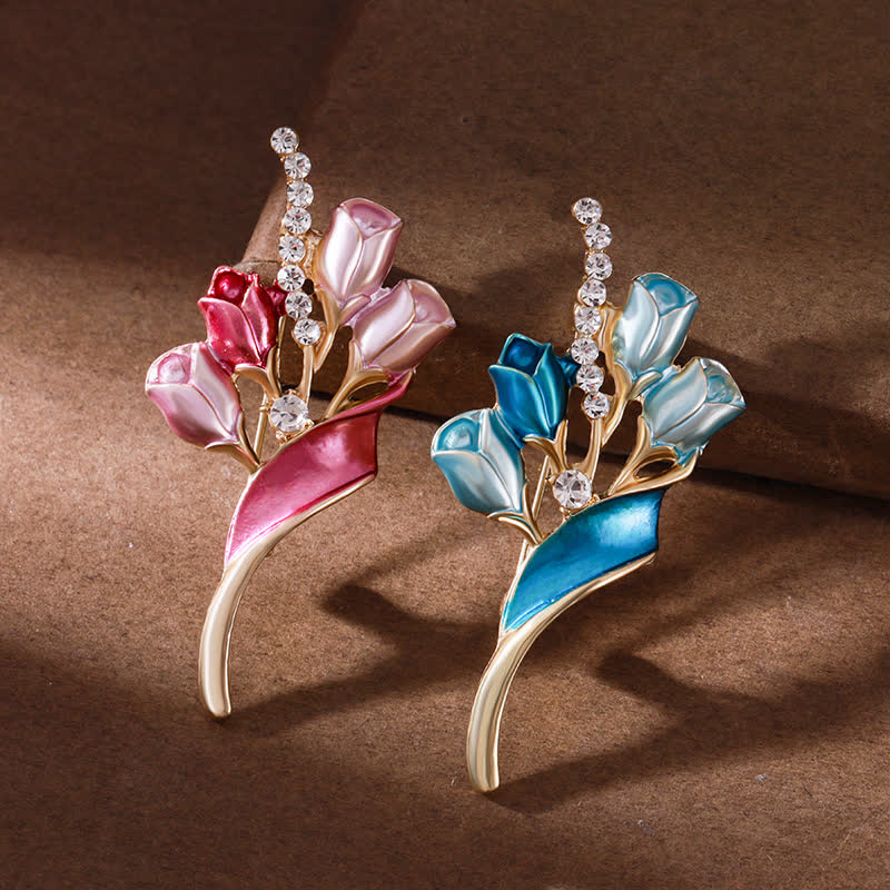 Women's Elegant Golden Tulip Enamel Brooch - image 4