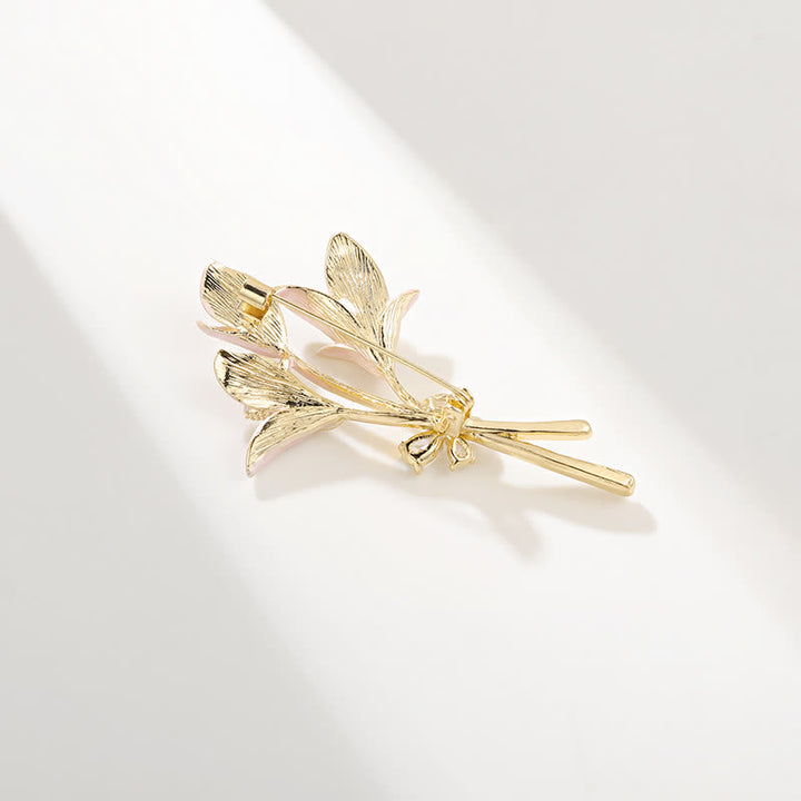 Women's Pink Lily Flower Zircon Enamel Brooch - image 7