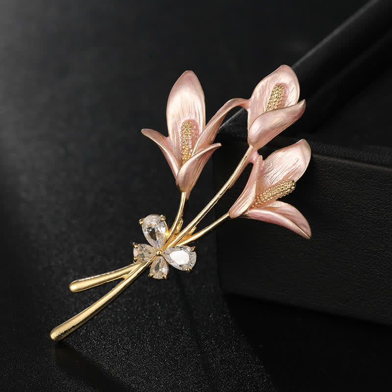 Women's Pink Lily Flower Zircon Enamel Brooch - image 3