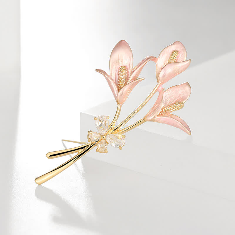 Women's Pink Lily Flower Zircon Enamel Brooch - image 6