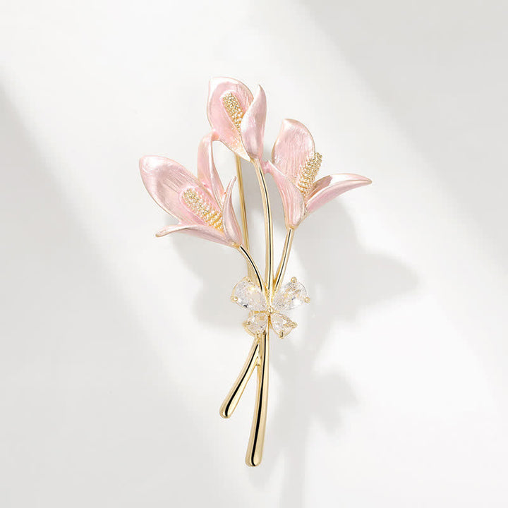 Women's Pink Lily Flower Zircon Enamel Brooch - image 5