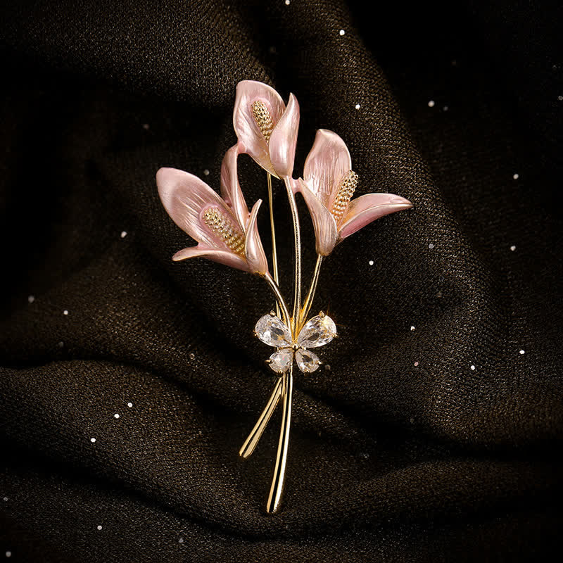 Women's Pink Lily Flower Zircon Enamel Brooch - Pink - image 0