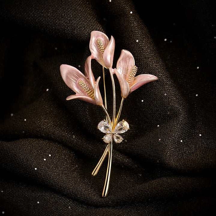 Women's Pink Lily Flower Zircon Enamel Brooch - Pink - image 0