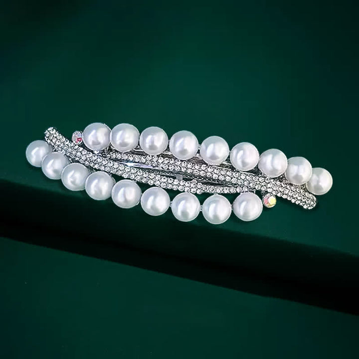Women's Double-Row Faux Pearl Hair Clip - White - image 5