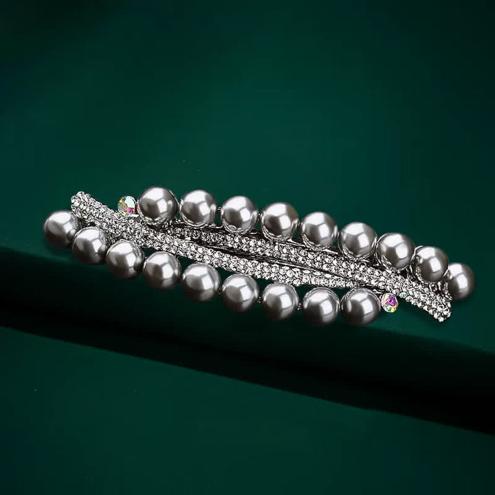 Women's Double-Row Faux Pearl Hair Clip - Gray - image 6