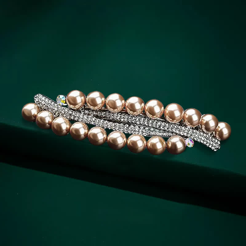 Women's Double-Row Faux Pearl Hair Clip - Champagne - image 2