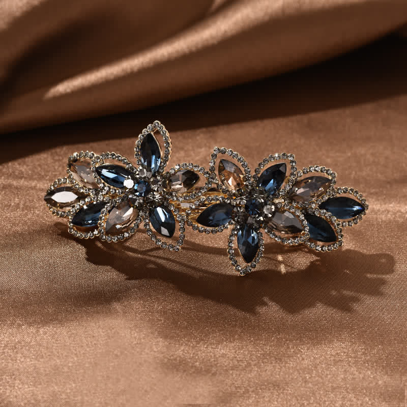 Women's Retro Crystal Flower Spring Hair Clip - Dark Blue - image 0