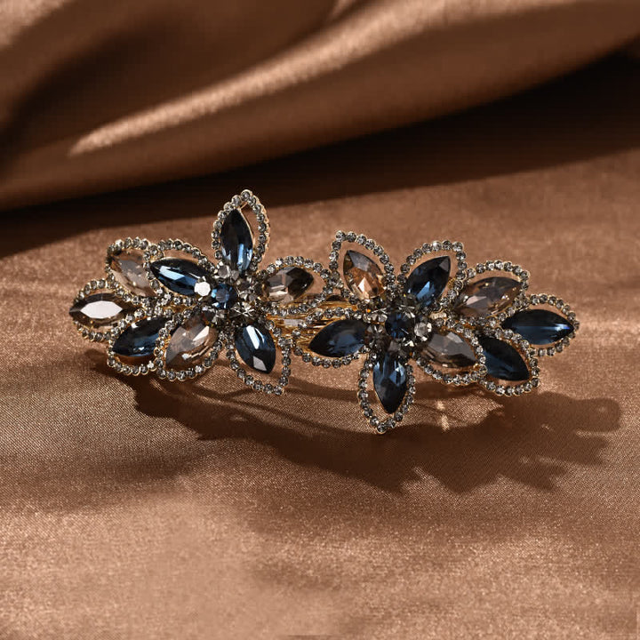 Women's Retro Crystal Flower Spring Hair Clip - Dark Blue - image 0