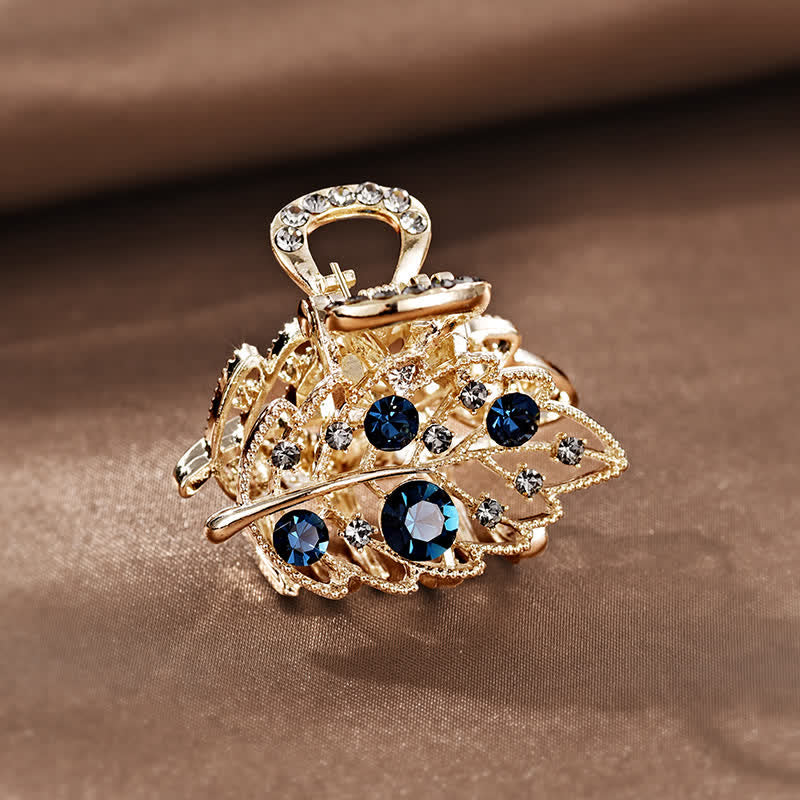Women's Mini Sparkling Leaves Shape Claw Hair Clip - Dark Blue - image 0