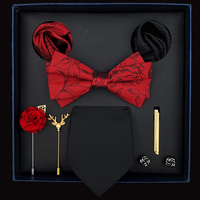 8Pcs Men's Noble Black & Red Floral Bow Ties Gift Box - Black&Red - image 0