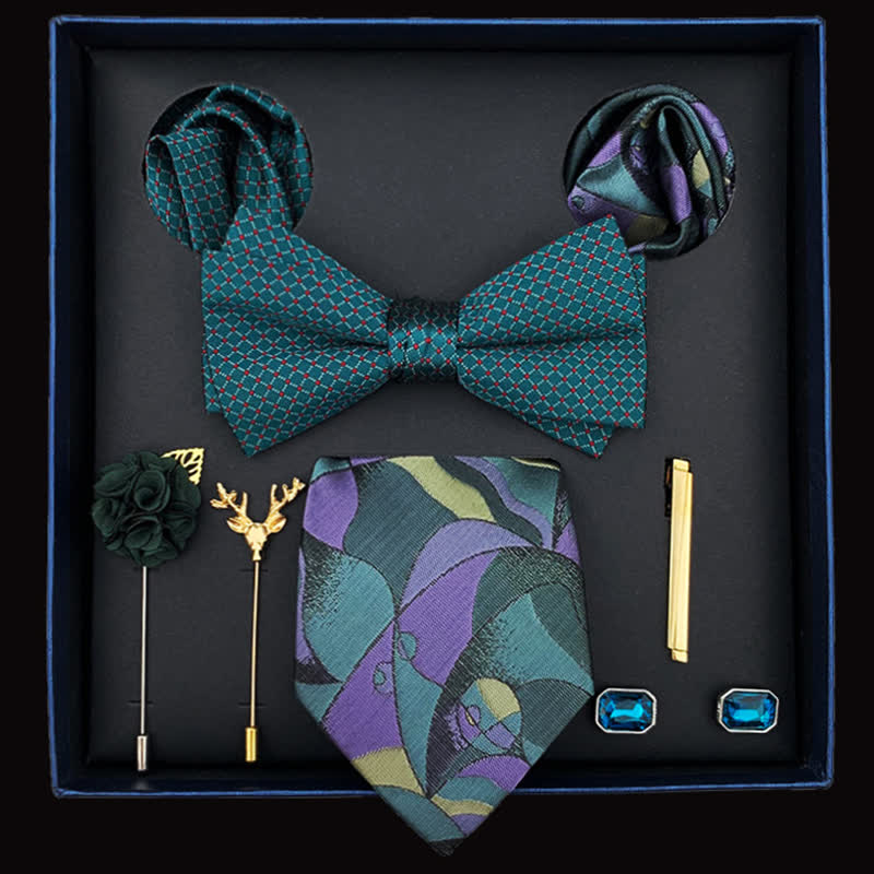 8Pcs Men's Abstract Pattern Teal & Purple Bow Ties Gift Box - Teal&Purple - image 0