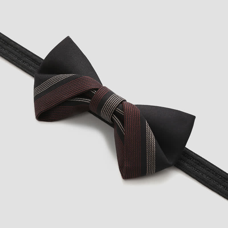 Men's Burgundy & Black Striped Formal Bow Tie - image 4