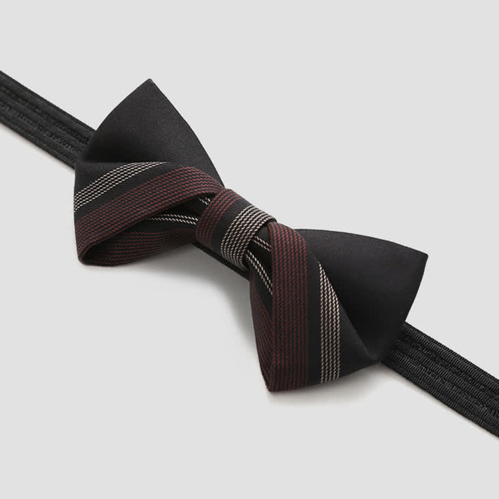 Men's Burgundy & Black Striped Formal Bow Tie - image 4