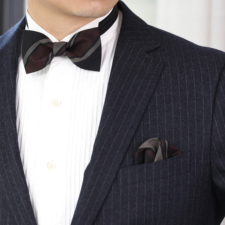 Men's Burgundy & Black Striped Formal Bow Tie - image 1