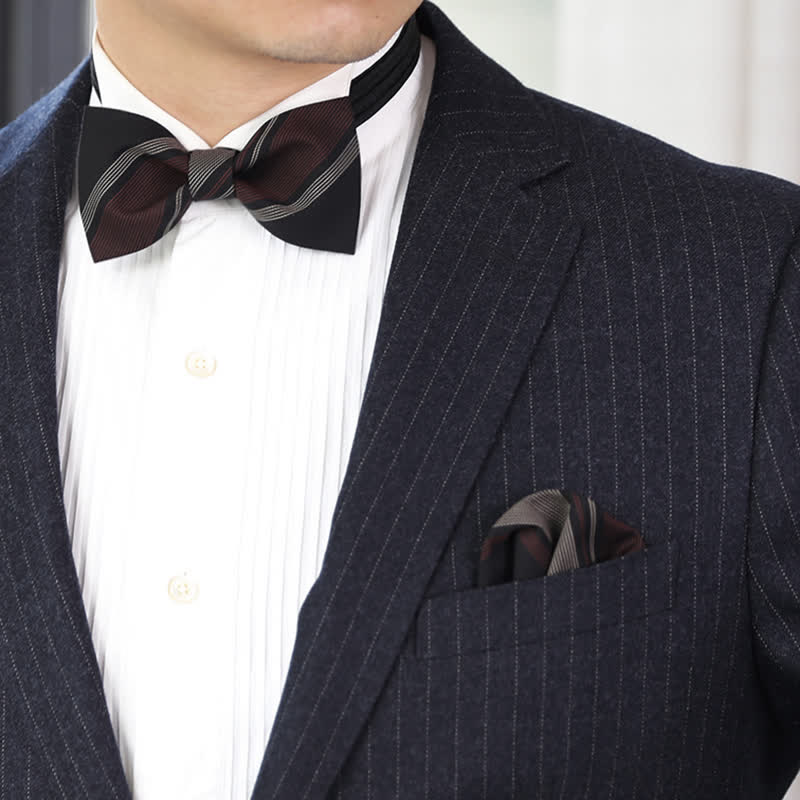 Men's Burgundy & Black Striped Formal Bow Tie - image 1