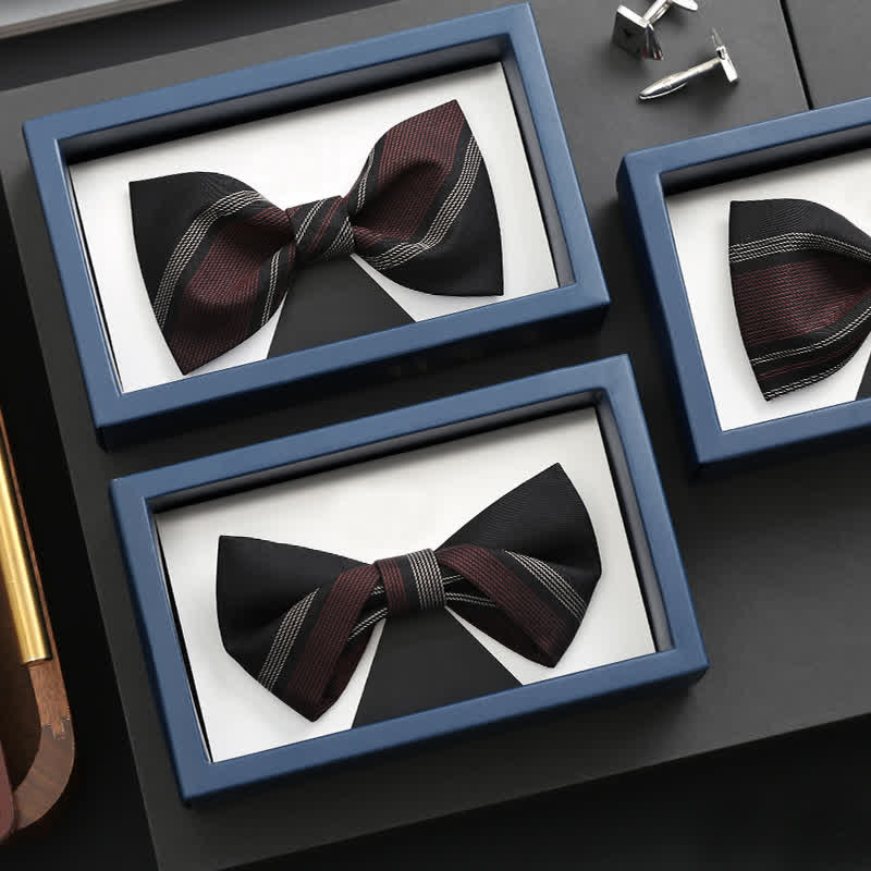 Men's Burgundy & Black Striped Formal Bow Tie - image 0