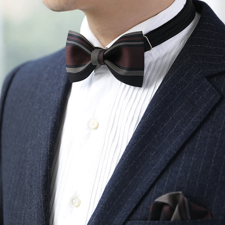 Men's Burgundy & Black Striped Formal Bow Tie - image 7