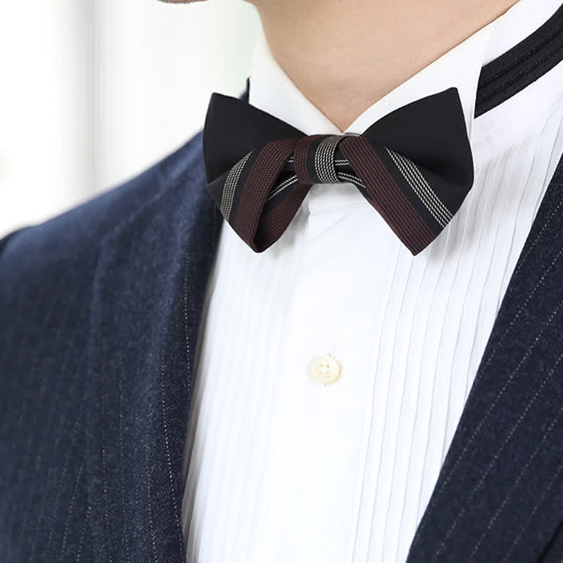 Men's Burgundy & Black Striped Formal Bow Tie - image 10