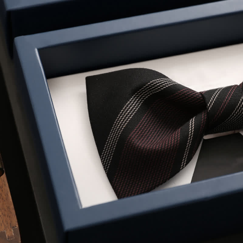 Men's Burgundy & Black Striped Formal Bow Tie - image 3