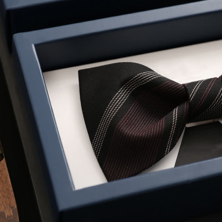 Men's Burgundy & Black Striped Formal Bow Tie - image 3