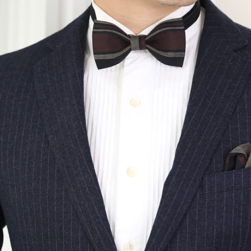 Men's Burgundy & Black Striped Formal Bow Tie - image 6