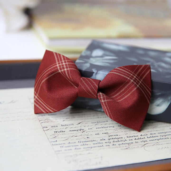 Men's British Style Classic Plaid Bow Tie - FireBrick - Style #1 - image 2
