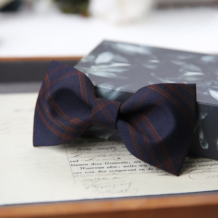 Men's British Style Classic Plaid Bow Tie - MidnightBlue - Style #1 - image 12