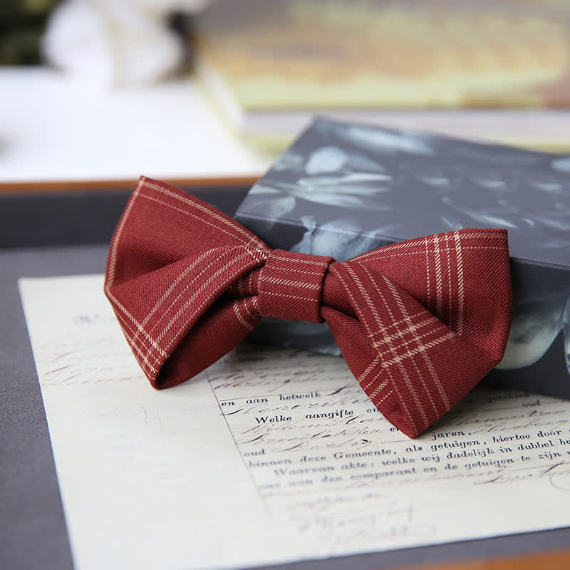 Men's British Style Classic Plaid Bow Tie - FireBrick - Style #2 - image 3