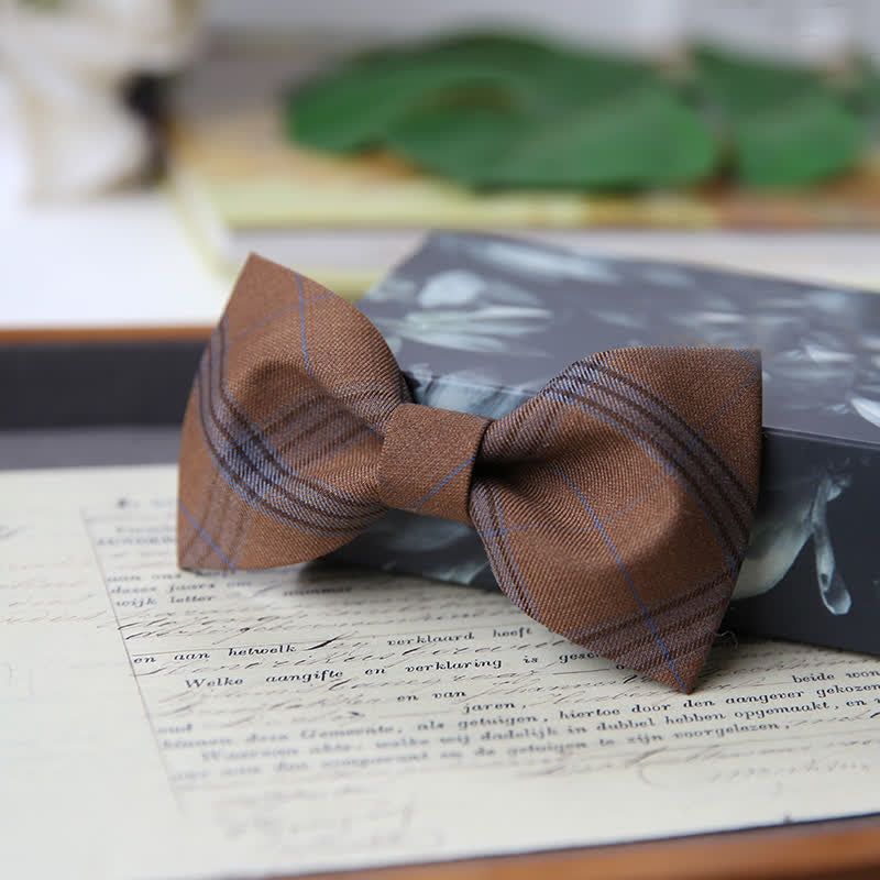 Men's British Style Classic Plaid Bow Tie - Sienna - Style #1 - image 8