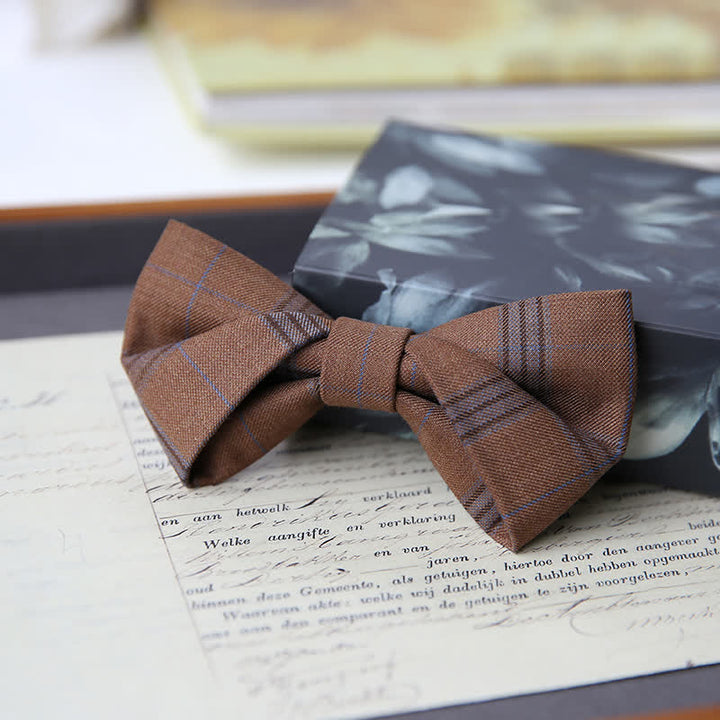 Men's British Style Classic Plaid Bow Tie - Sienna - Style #2 - image 11