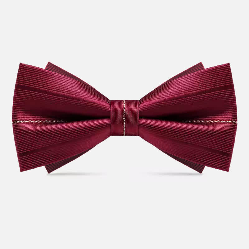 Men's Golden Thread Decor Double Layered Bow Tie - Burgundy - image 5