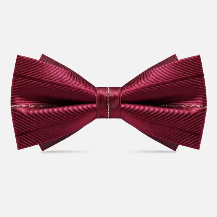 Men's Golden Thread Decor Double Layered Bow Tie - Burgundy - image 5
