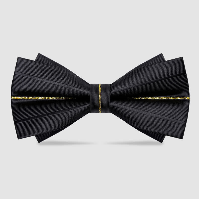 Men's Golden Thread Decor Double Layered Bow Tie - Black - image 0