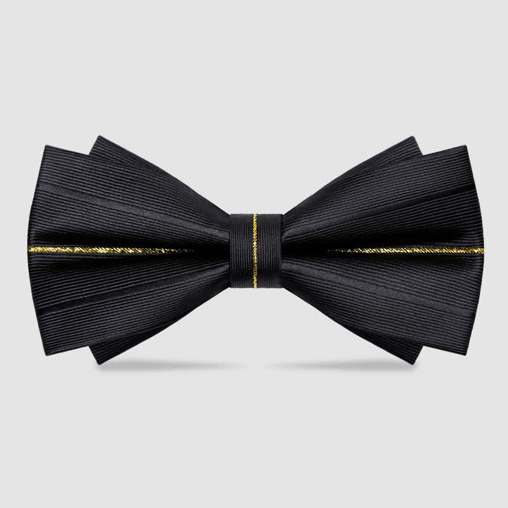 Men's Golden Thread Decor Double Layered Bow Tie - Black - image 0